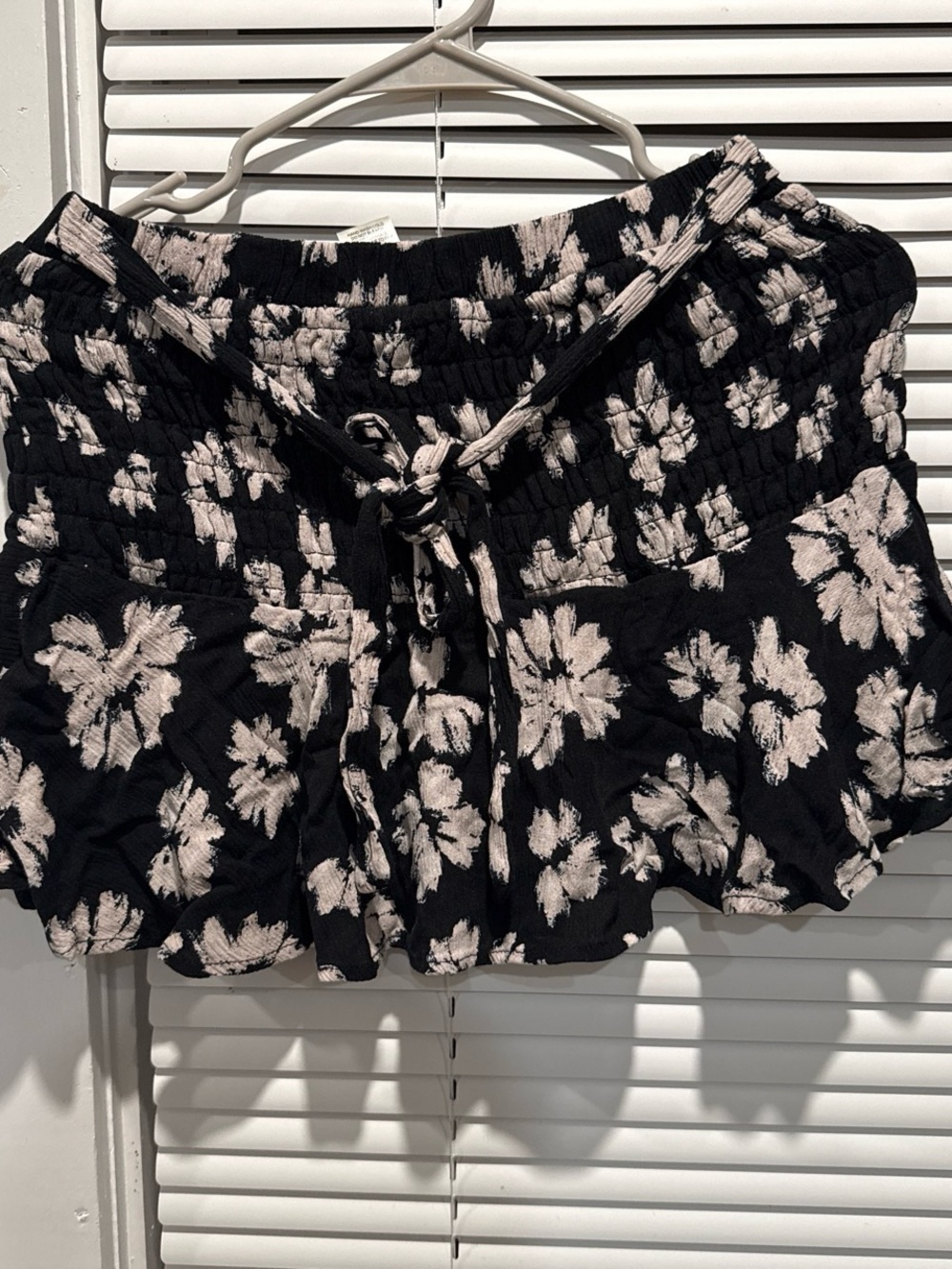 URBAN Romantics Black Floral Smocked Mini Skirt with Tie